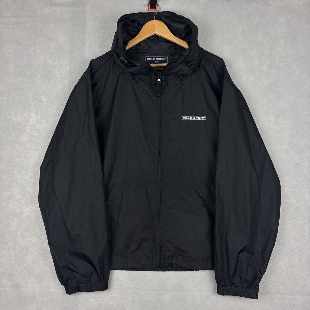 Vintage Polo Sport Windbreaker Men’s XL Black Hooded Anorak Ralph Lauren 90s